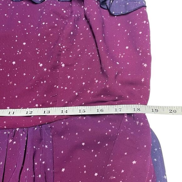 eShakti Purple and Dark Fuchsia Ombré Star Print Georgette Ruffle Midi Dress - Picture 7 of 10